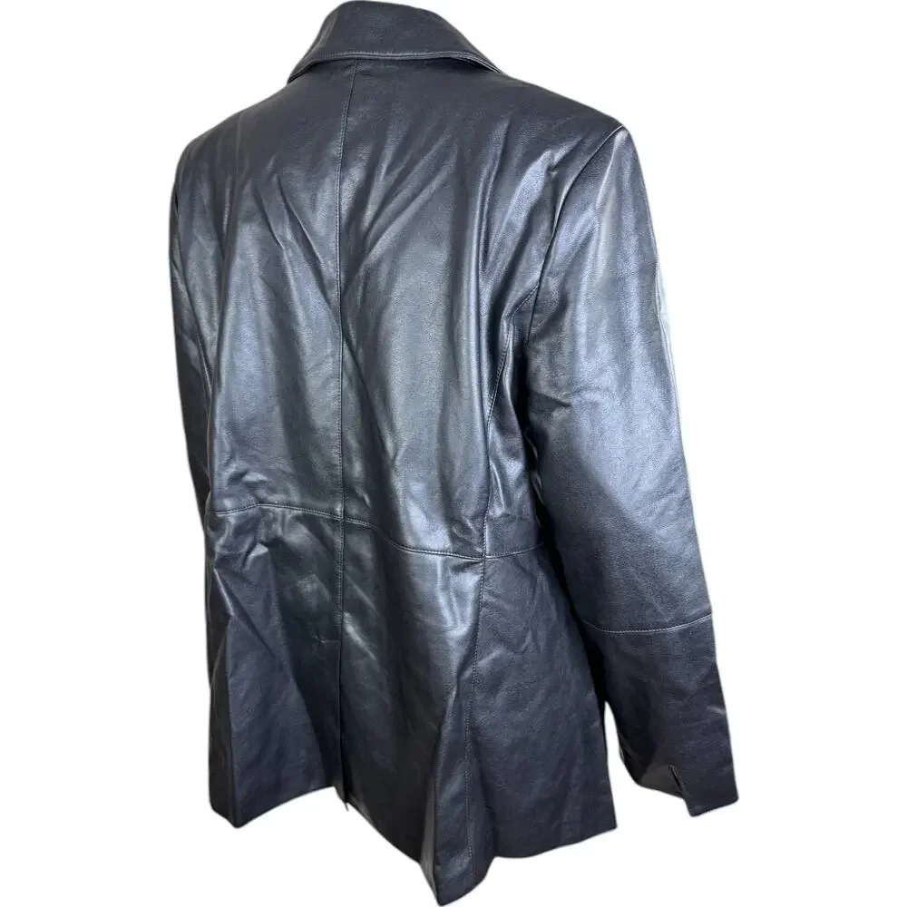 Dennis Basso Luxe Faux Leather‎ Jacket Black Large Petite  NWOT Business Casual